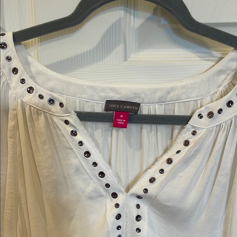 Vince Camuto White Blouse with Silver Accents